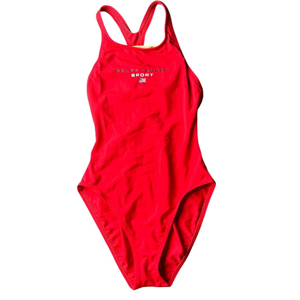 Vintage Ralph Lauren Sport Red One Piece Swimsuit Size 10 Women’s Med Racerback